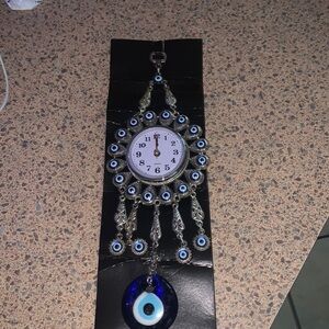 Handmade Home Garden Decorative Blue Glass Evil Eye Wall Clock Amulet